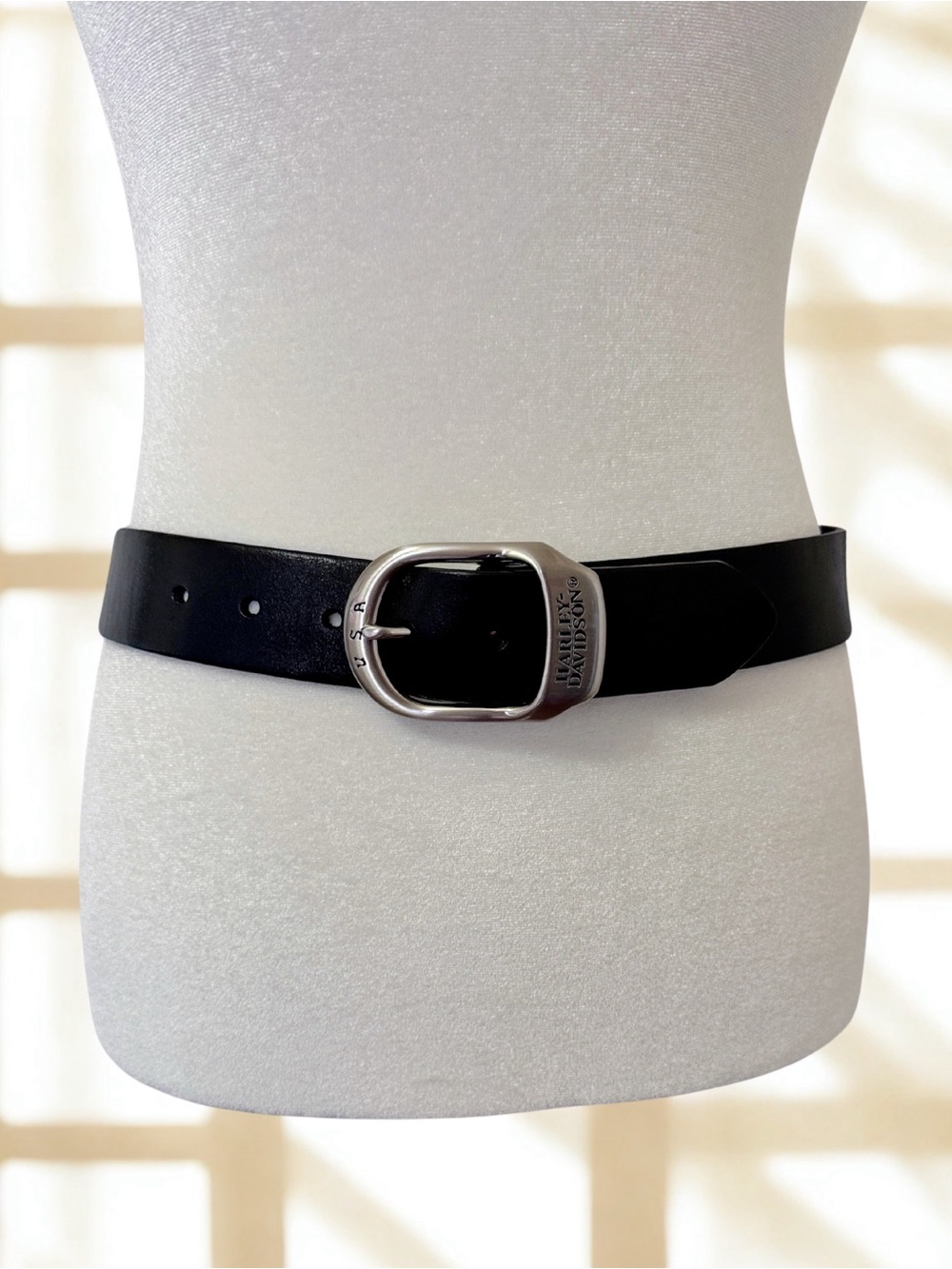 Harley-Davidson Black Leather Belt with USA Buckle - Size 28